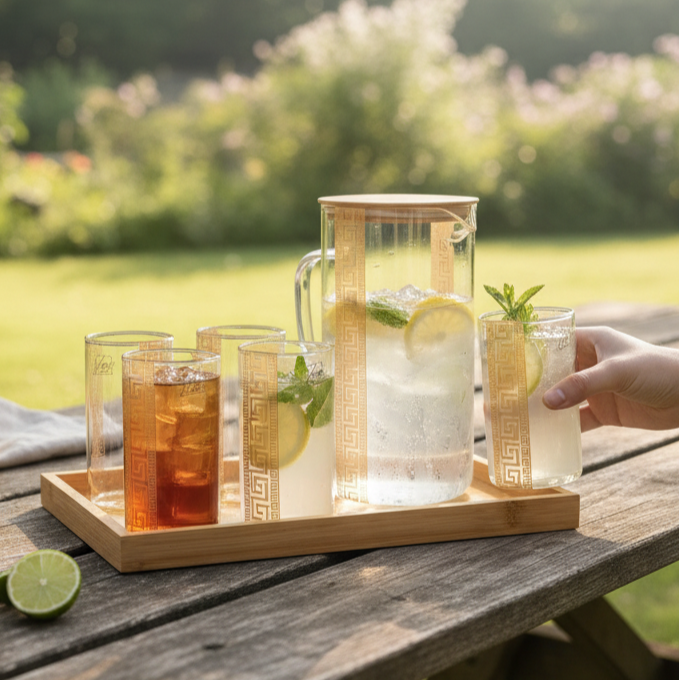 GoldLine Patterned 8-Pcs Glass Beverage Set