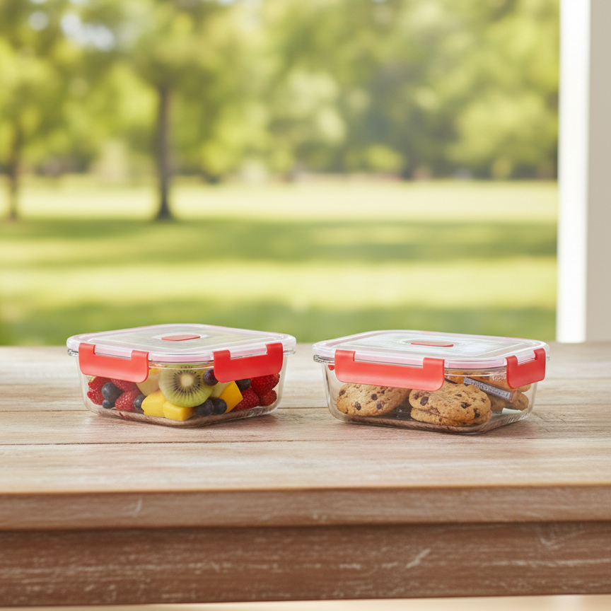 2Pcs Glass Bowls Set with Vented Lids - Rectangle