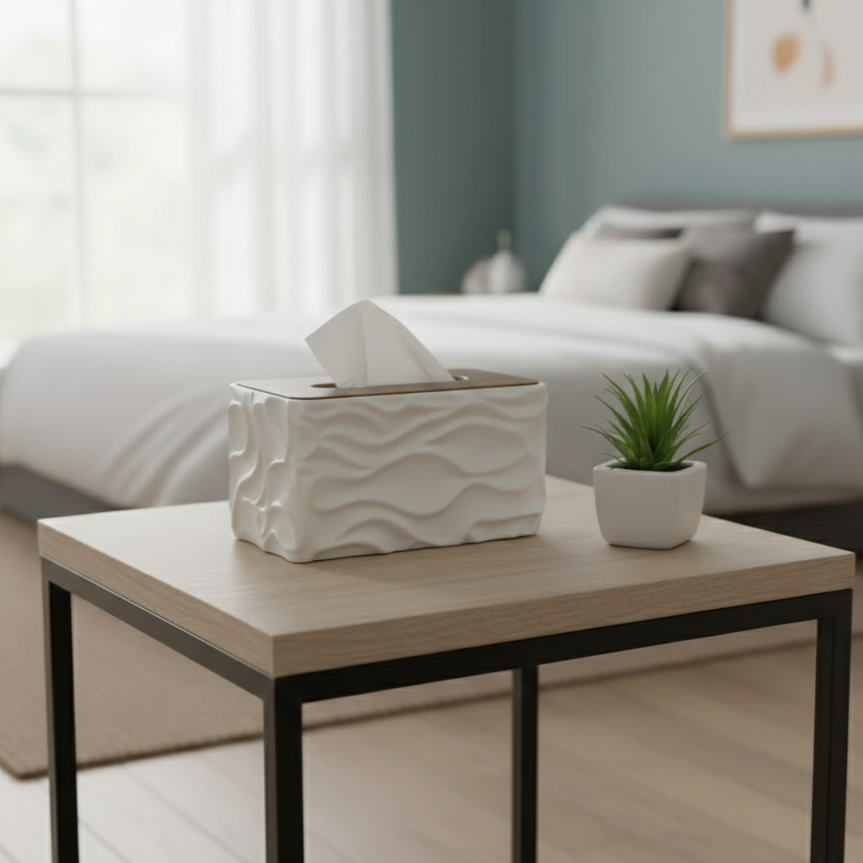 WaveLuxe Wooden-Top Tissue Box