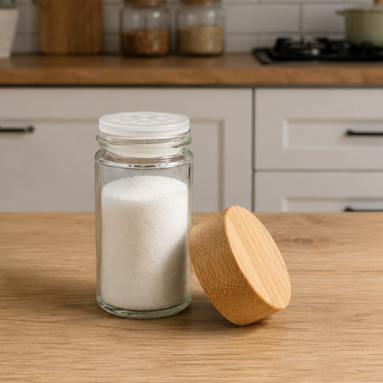 Sprinkle & Store Glass Jar with Bamboo Lid
