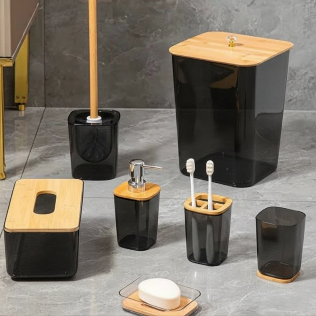 7-Piece BambooTop Bathroom Accessory Set