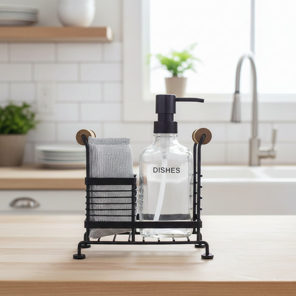 Glass Liquid Dispensers Set with Stand and Sponge by Limon