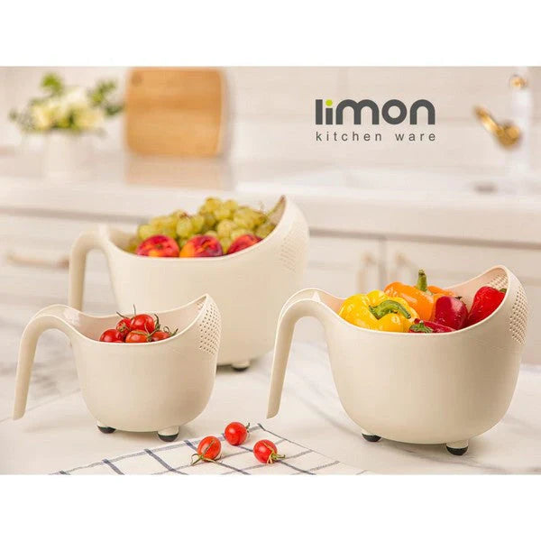 Pack of 3 Fruits and Vegetables Wash Bowl with Drainer (3035) by Limon