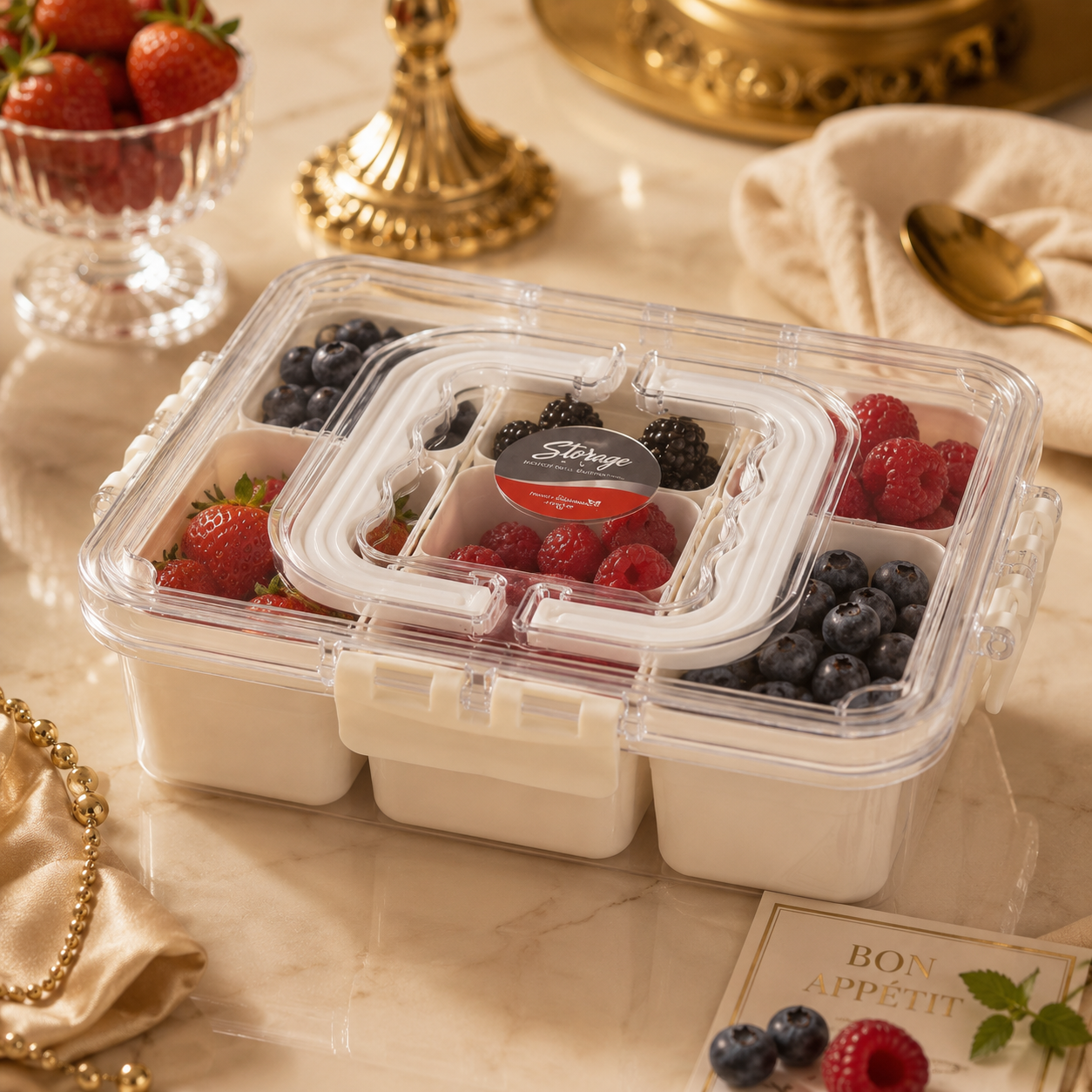 5-Portions Square Airtight Box with Carry Handles