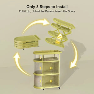 3 Tiered Foldable Storage Cabinet Freestanding Toy Organizing Cart - All-In-One Store