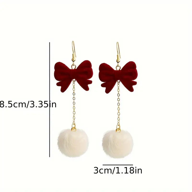 Velvet Bow & Fur Drop Earrings