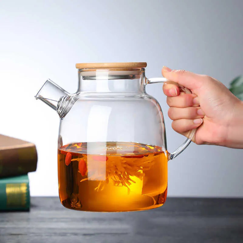 Airtight Heat Resistant Glass Teapot with Wooden Lid