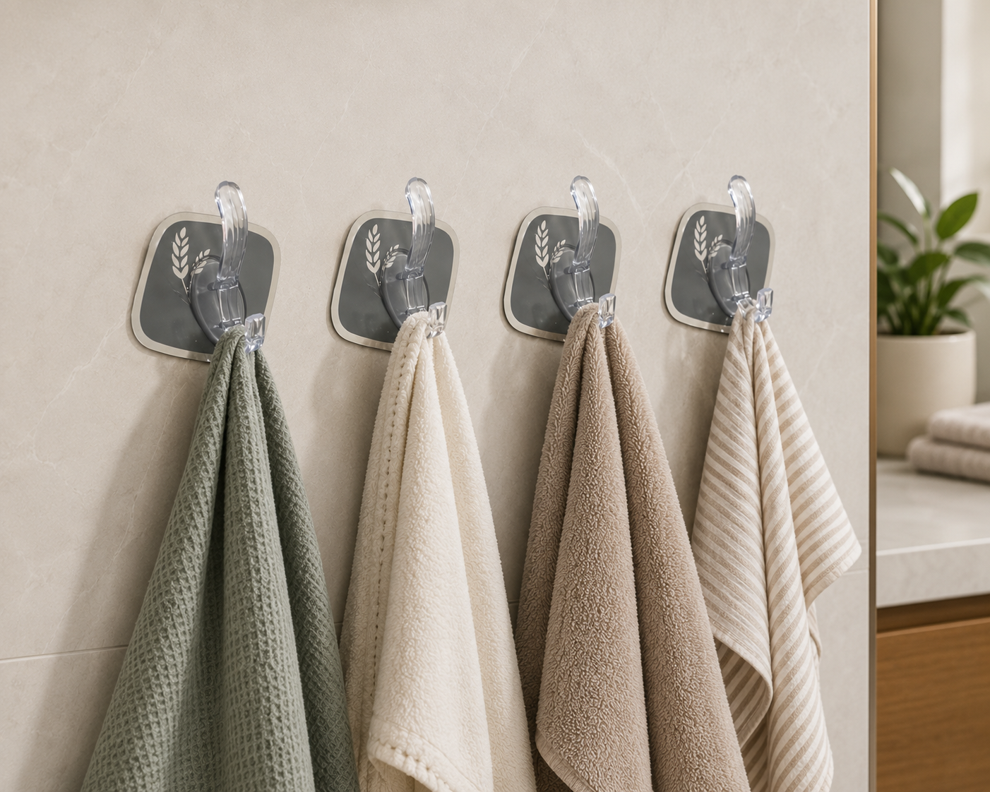 4-Pack Clear Self-Adhesive Hooks for Smooth Surfaces