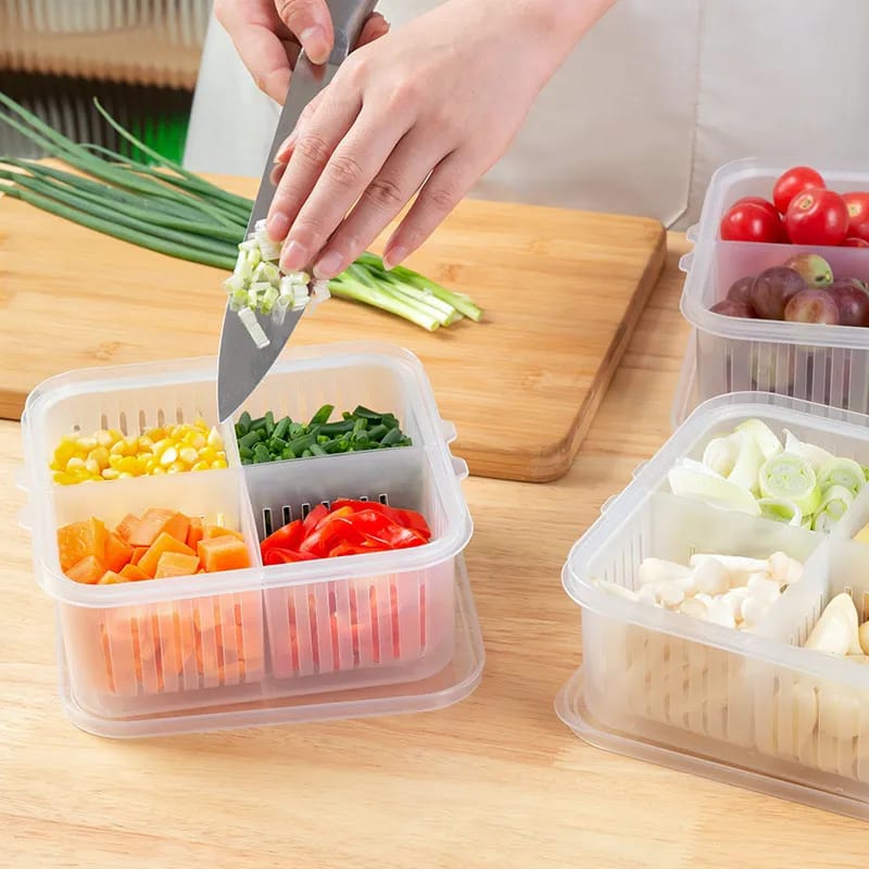 4 in 1 Vegetable & Fruit Storage Box With Lid - All-In-One Store