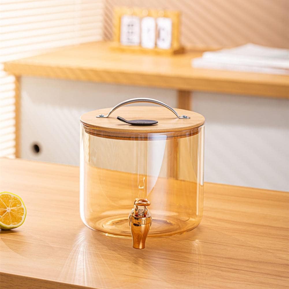 SunriseAmber Glass Dispenser with Airtight Lid and Bamboo Stand