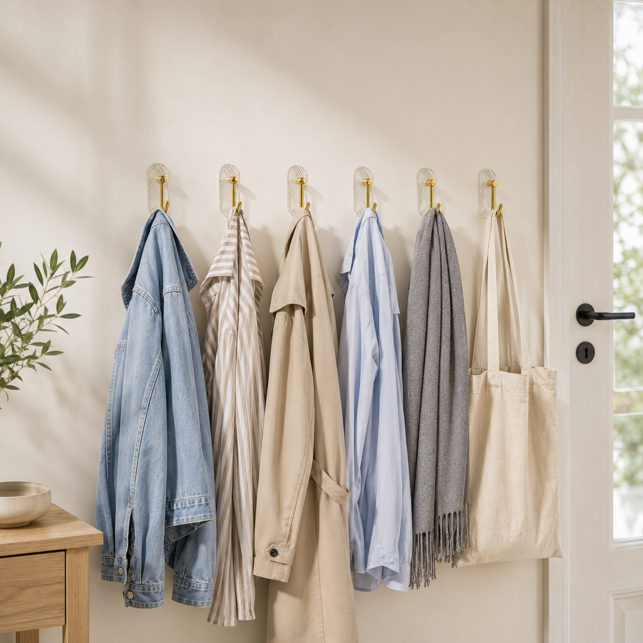 6-Piece Gold-Tone Self-Adhesive Wall Hook Set