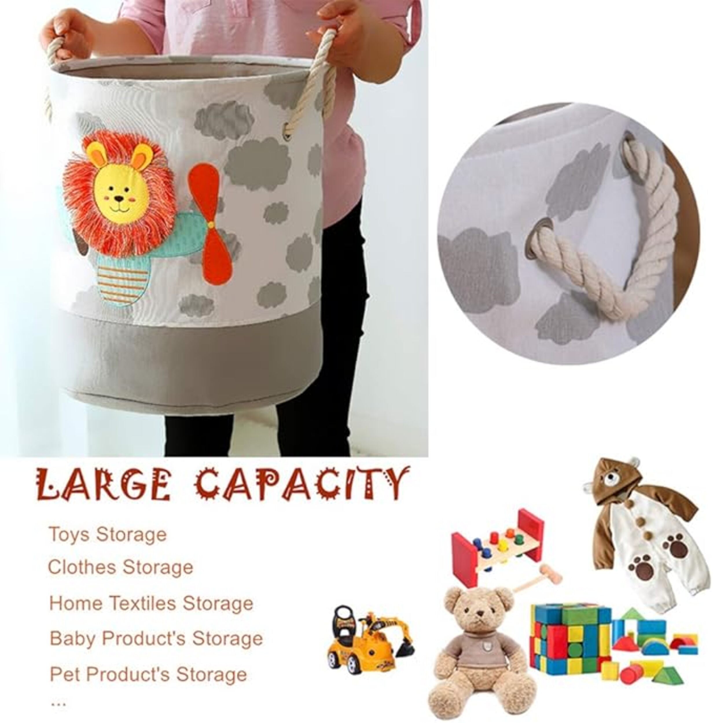 Loin Foldable Toys & Essentials Storage Basket with handles for Kids