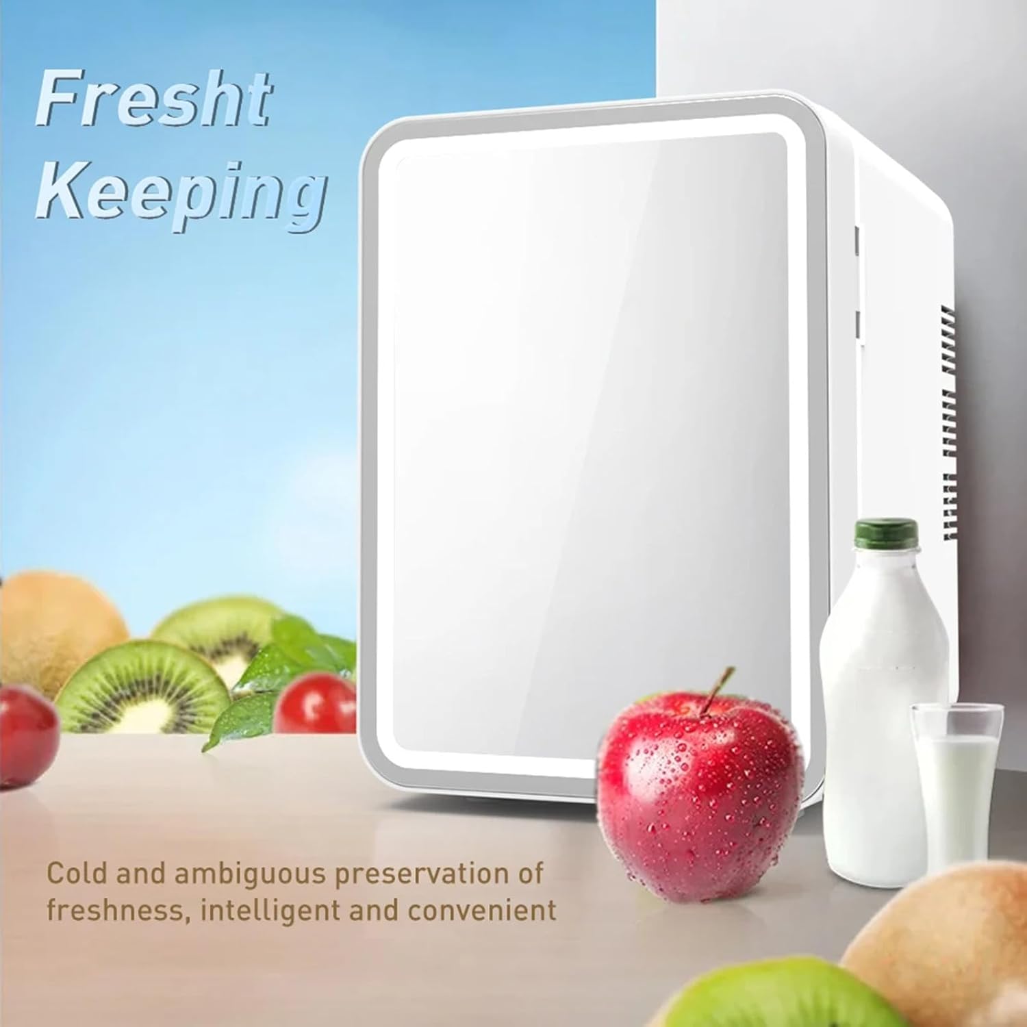 Portable Mini Fridge with LED Mirror