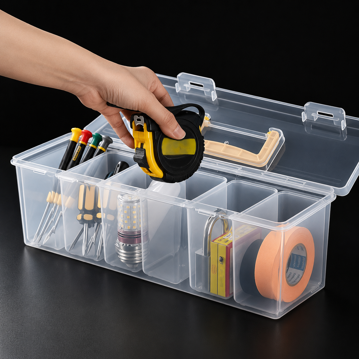 7-Piece Transparent Organizer Case with 6 Removable Boxes
