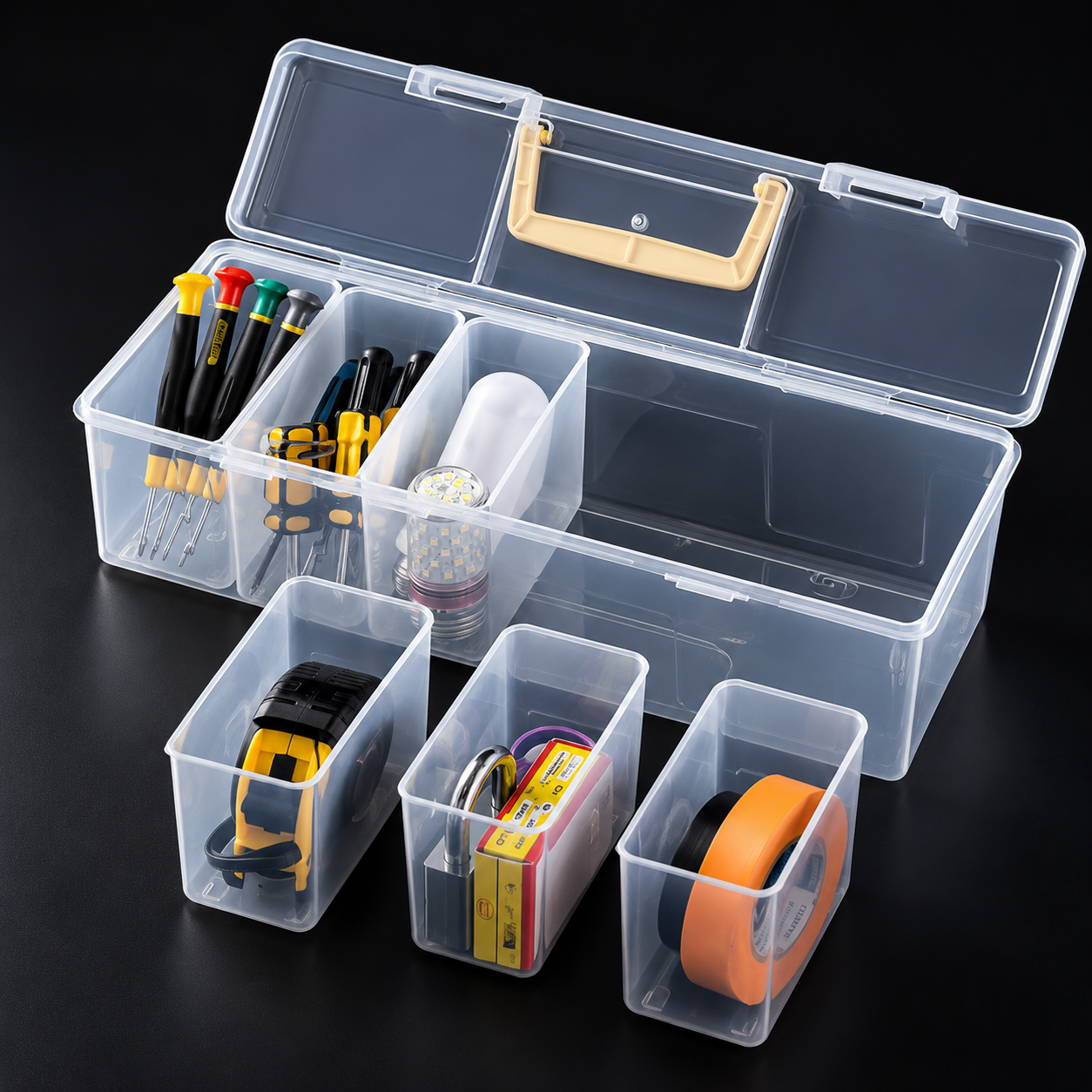 7-Piece Transparent Organizer Case with 6 Removable Boxes