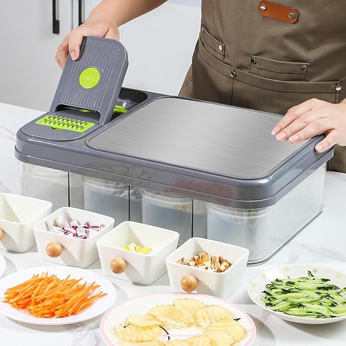 28-Pcs Vegetables Cutter & Slicer with Cutting Board and Storage Drawers