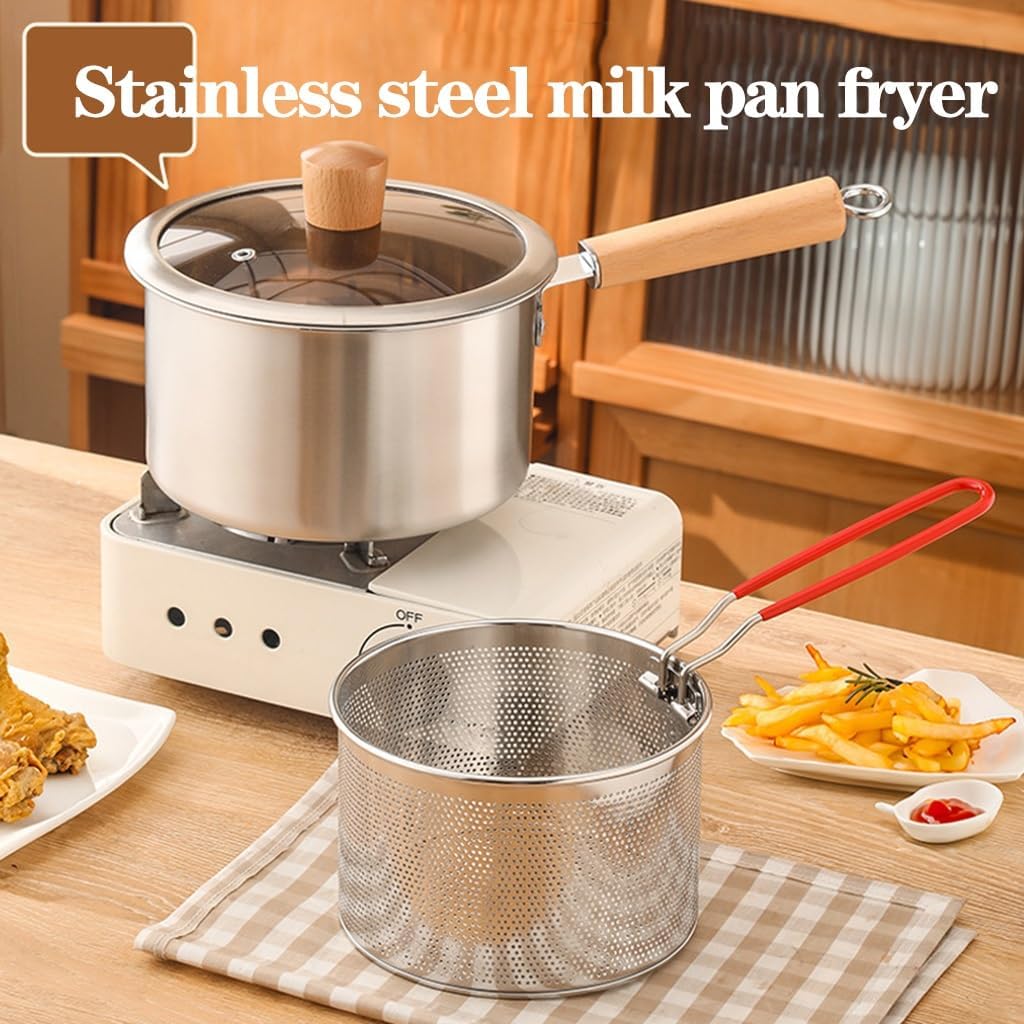Stainless Steel Deep Fry Pot with Removeable Meshed Fry Basket & Handle