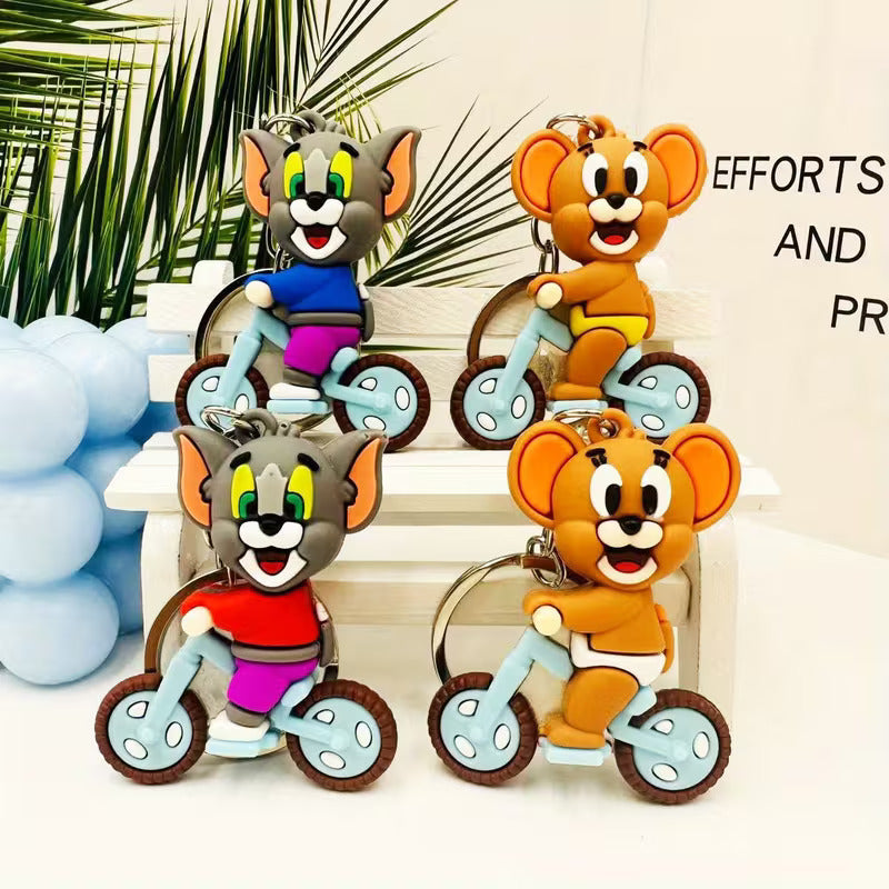 Tom & Jerry on Bicycles Keychain