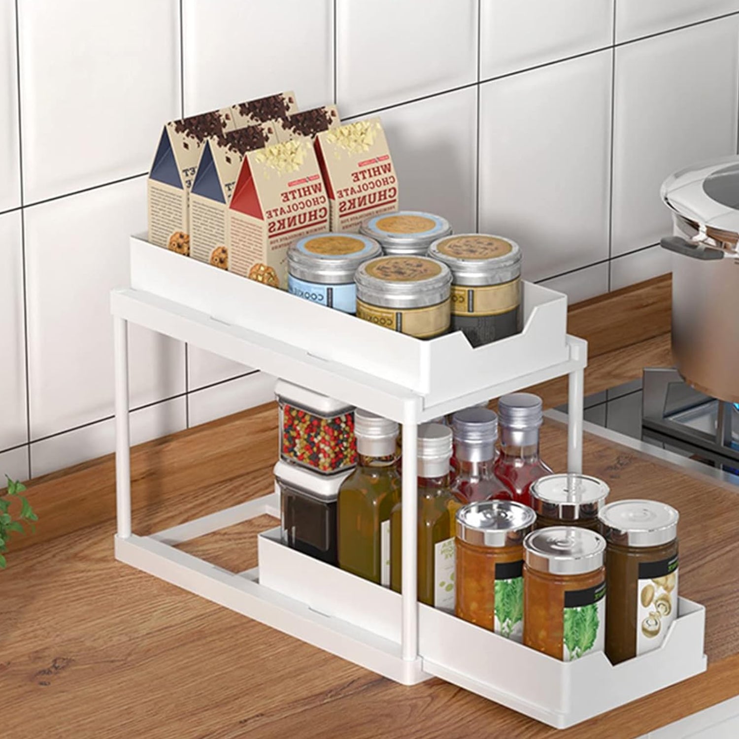 2 Tier Under Sink Organizer Sliding Cabinet Basket