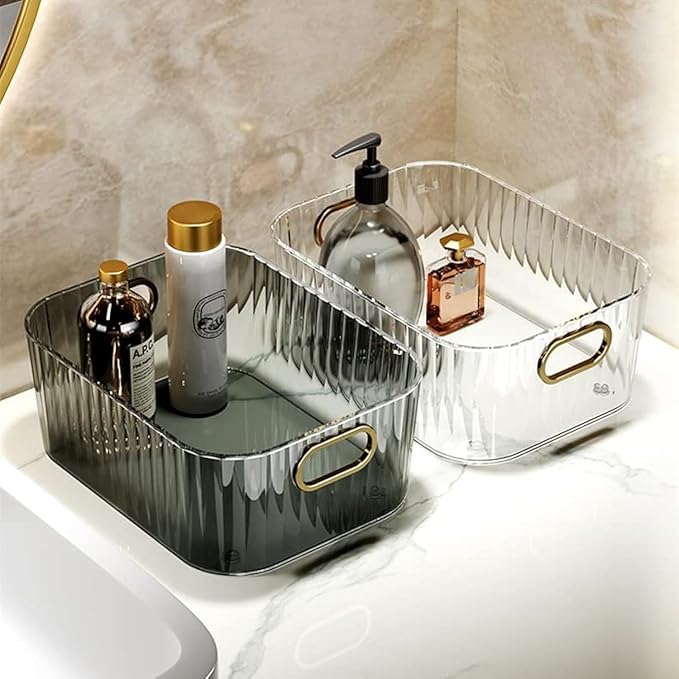 Ribbed Textured Storage Box with Golden Handles