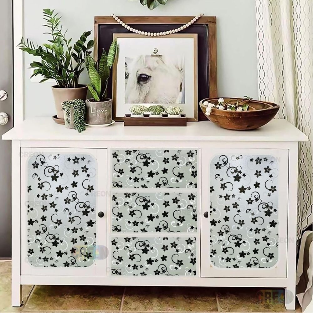 Frosted Floral & Swirls Privacy Window Film