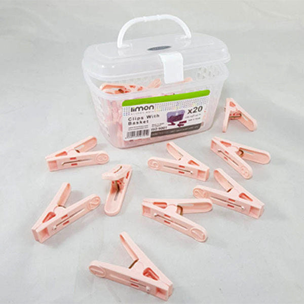 Laundry Essentials Clips Box with Handle – 20 Pcs (1110) by Limon