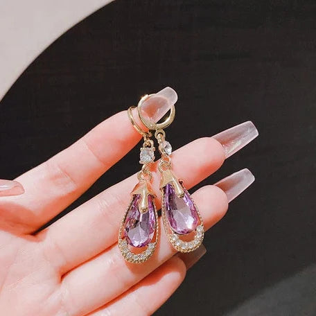 Oval Crystal Drop Earrings