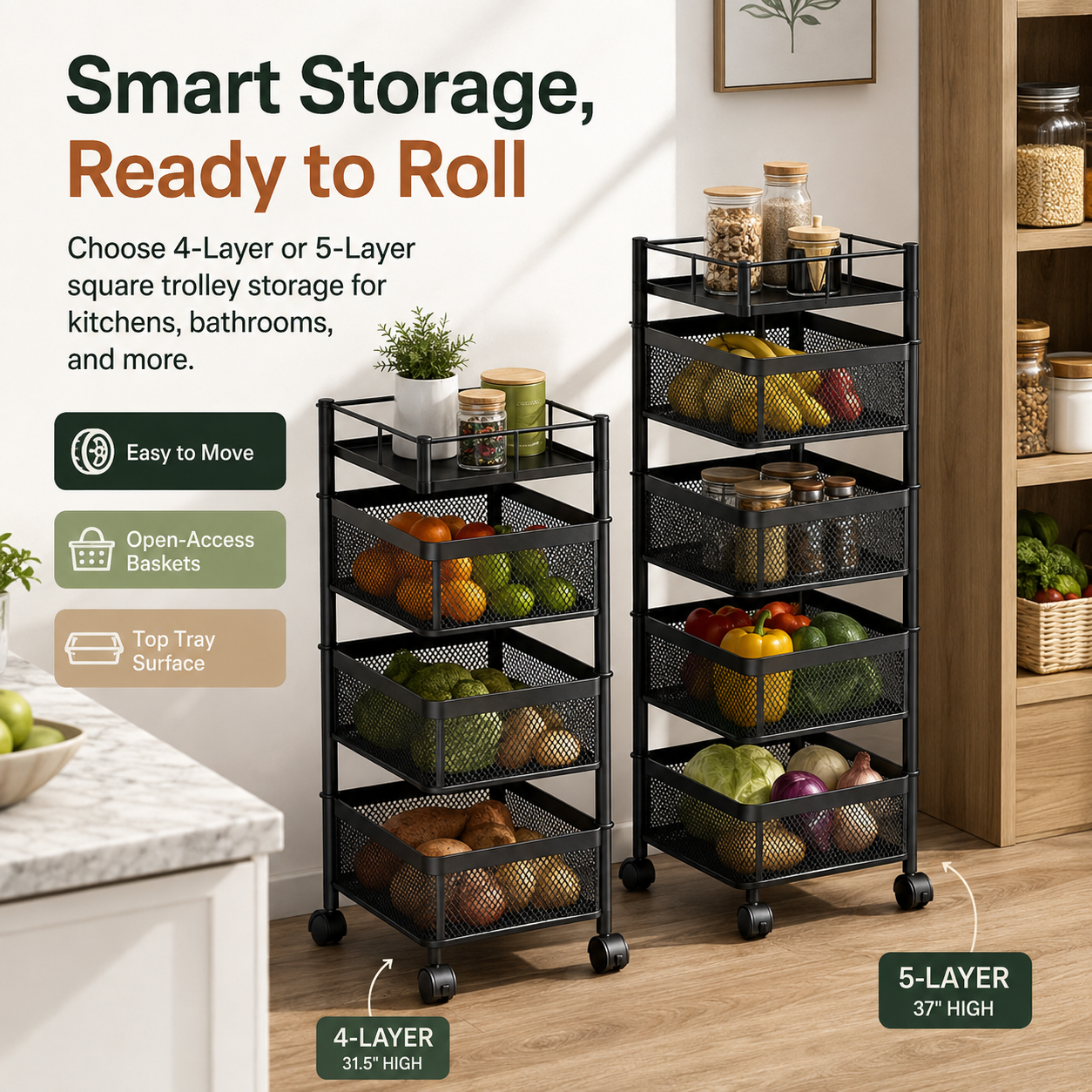Premium Square Metal Trolley By MATRIX