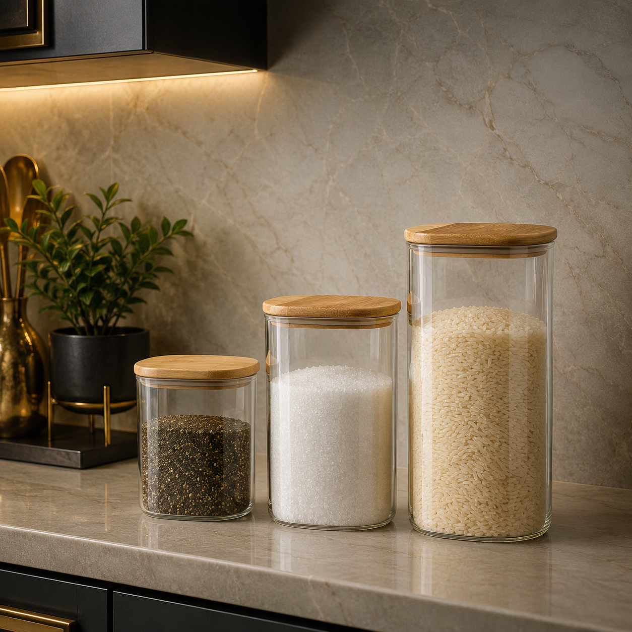 PureStore 3-Pcs Square Glass Jar Set