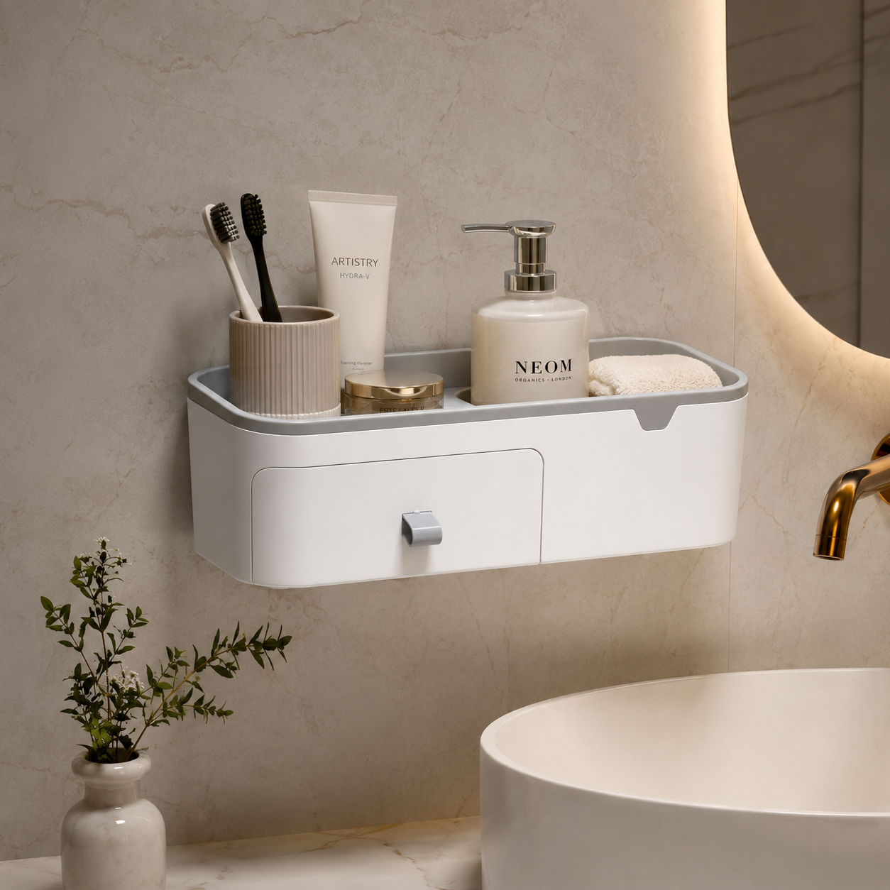 Wall-Mounted Multipurpose Shelf with Pull-out Draw