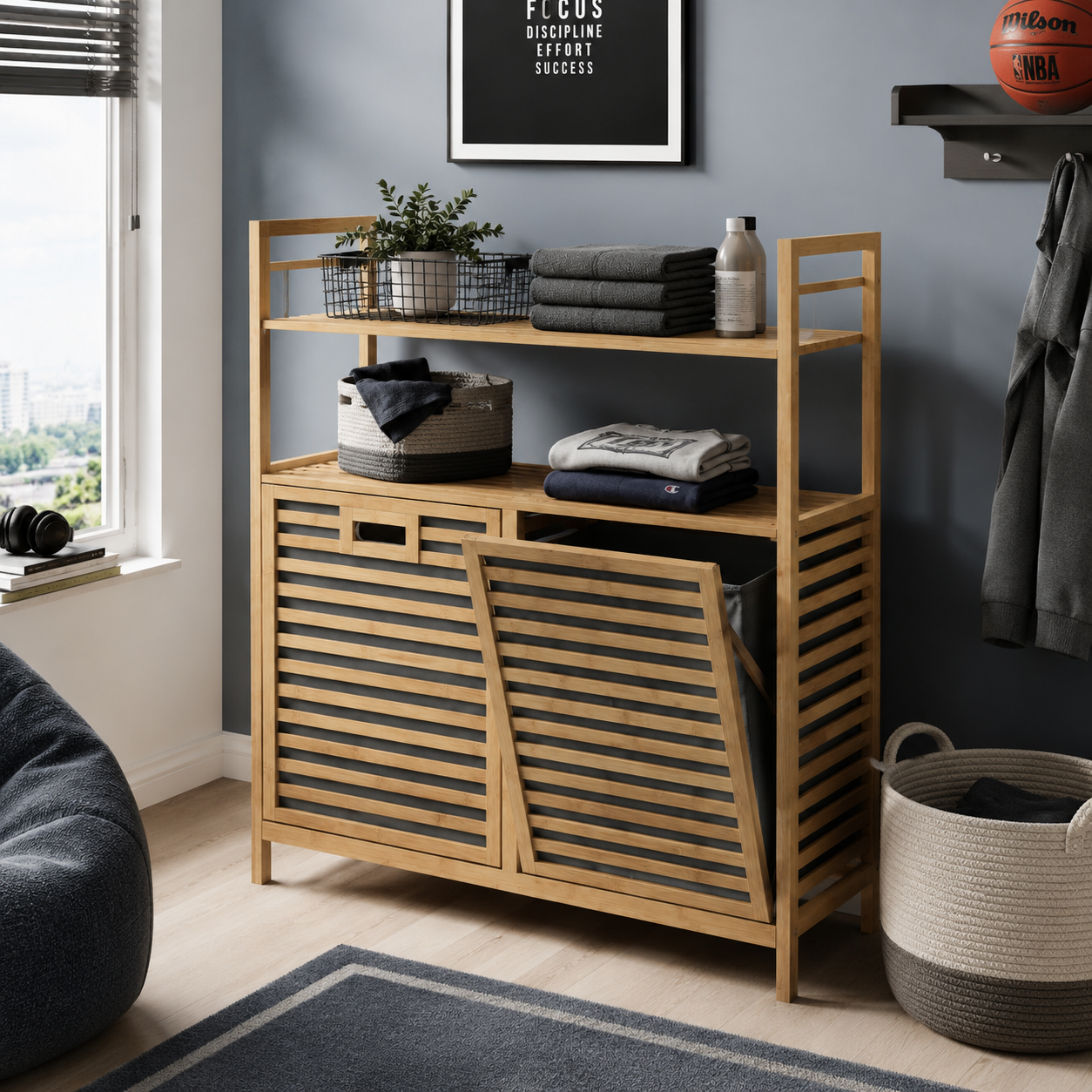 EliteBamboo Double Compartment Laundry Organizer