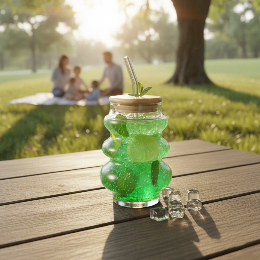 SmokyRippled Airtight Glass Tumbler with Straw