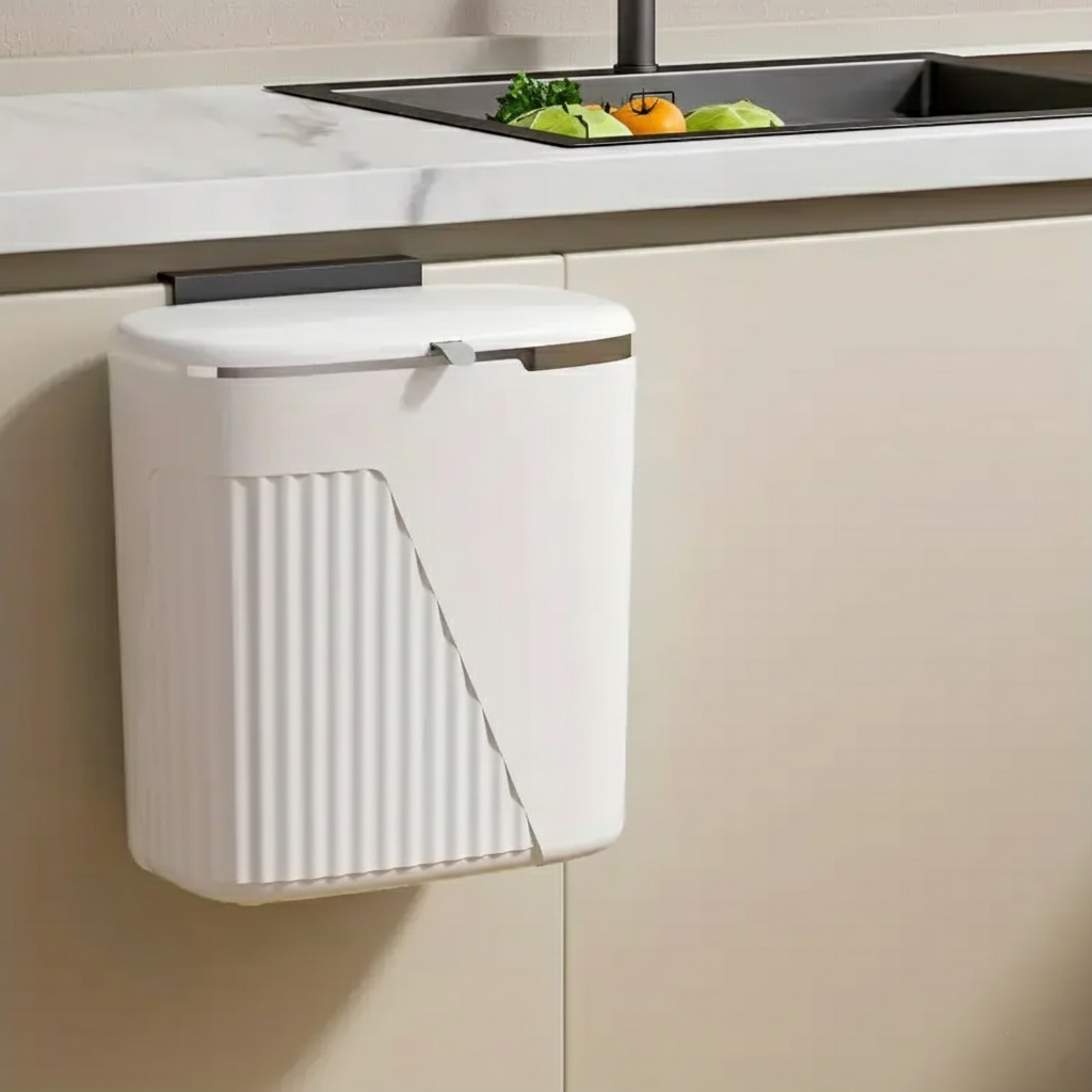 SlimHang Trash Bin with Dual Lid Use and Handles