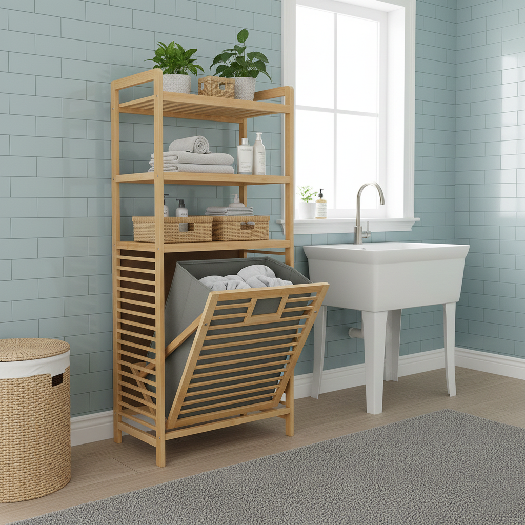 3-Tier BambooStack Laundry Tower