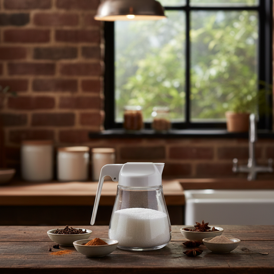 Sliding Lid Glass Sugar Dispenser by Limon