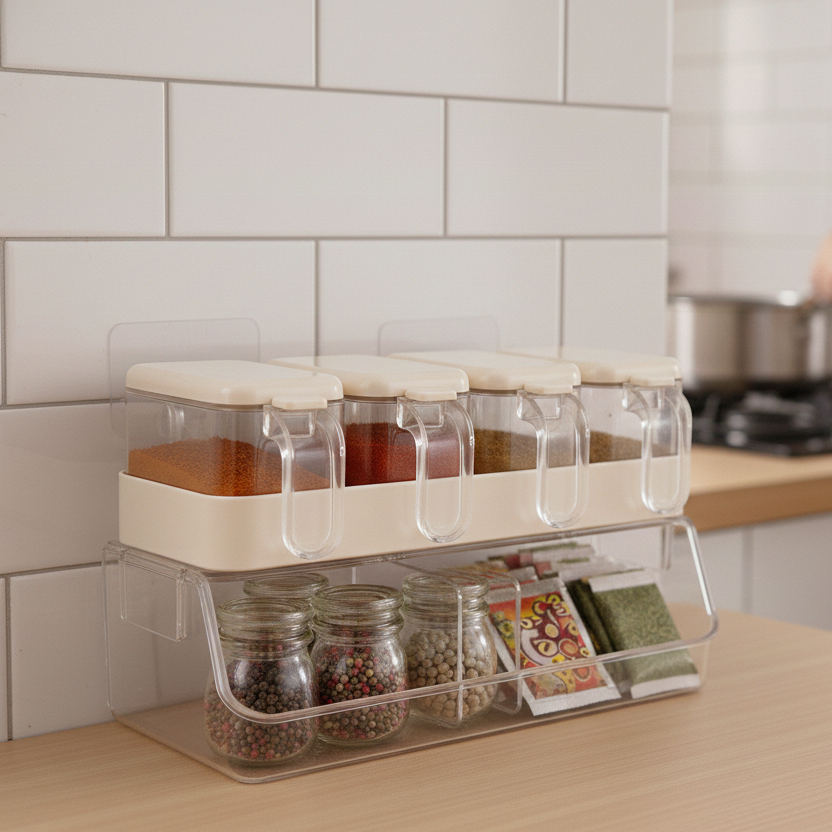 Wall Mounted 4-Compartment Seasoning Spice Station