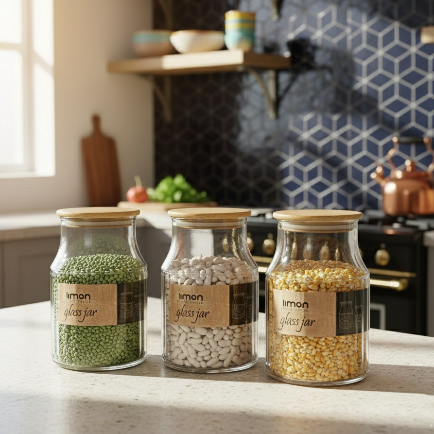 3-Pcs 1200ml Home Made Glass Jars Set with Airight Lids (2261) by Limon