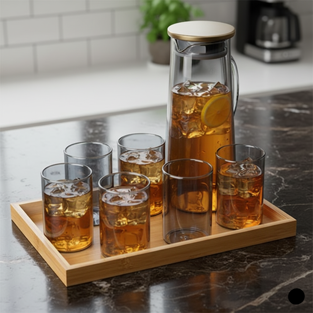 Echou 8-Pieces Pitcher & Glass Set with Bamboo Tray