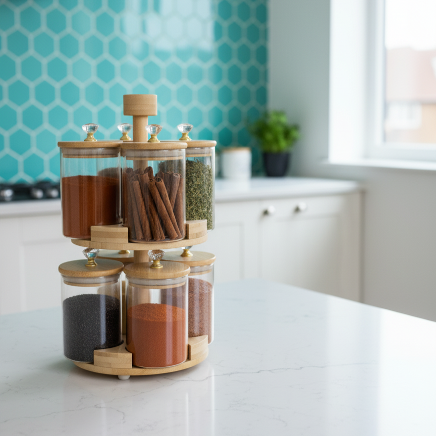 360° Rotating 2-Tier BambooLuxe Spice Tower