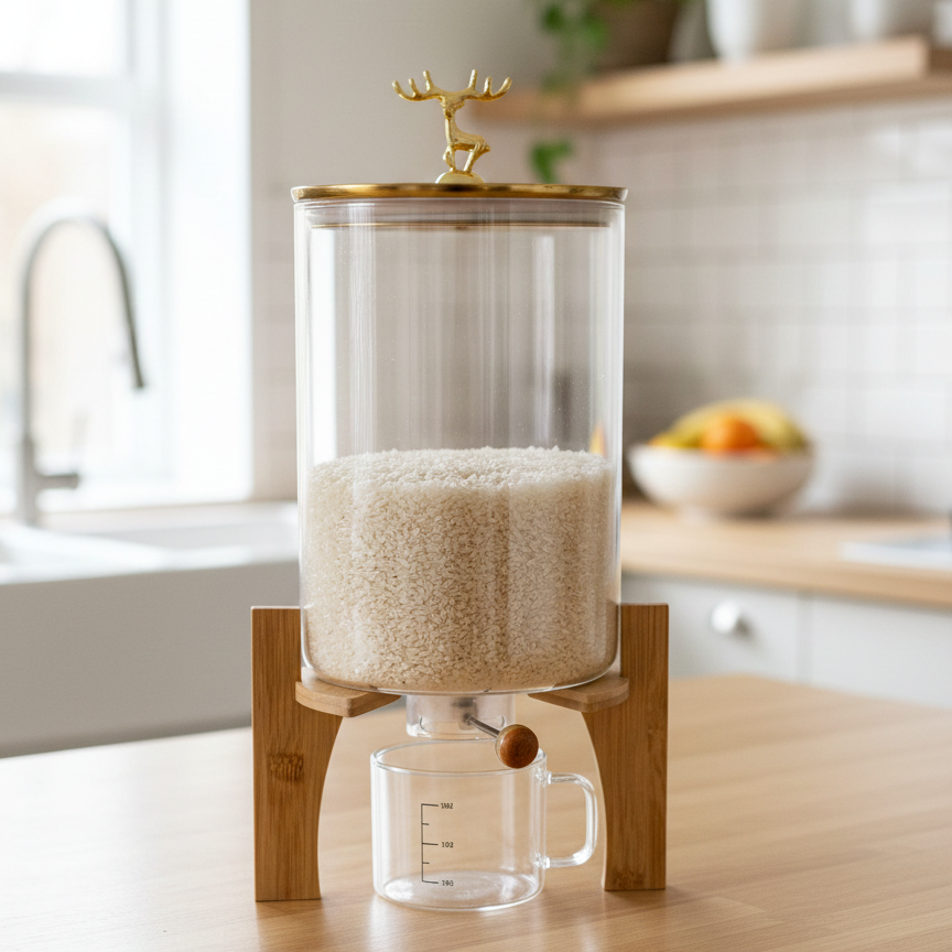 2in1 Glass Grain Storage Bin and Dispenser