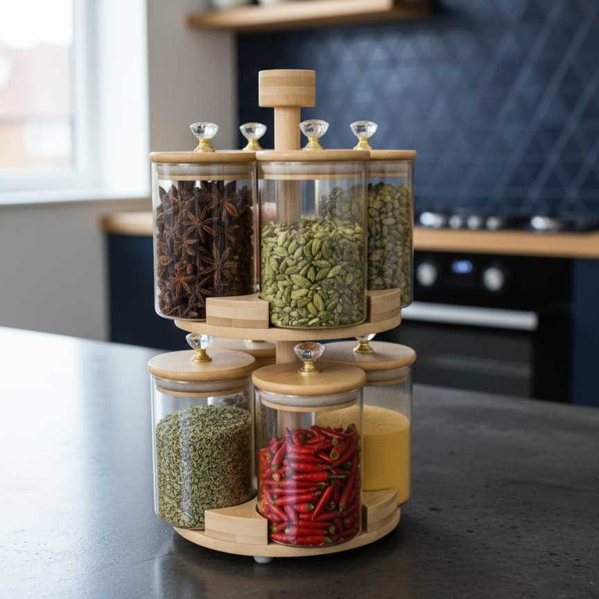 360° Rotating 2-Tier BambooLuxe Spice Tower