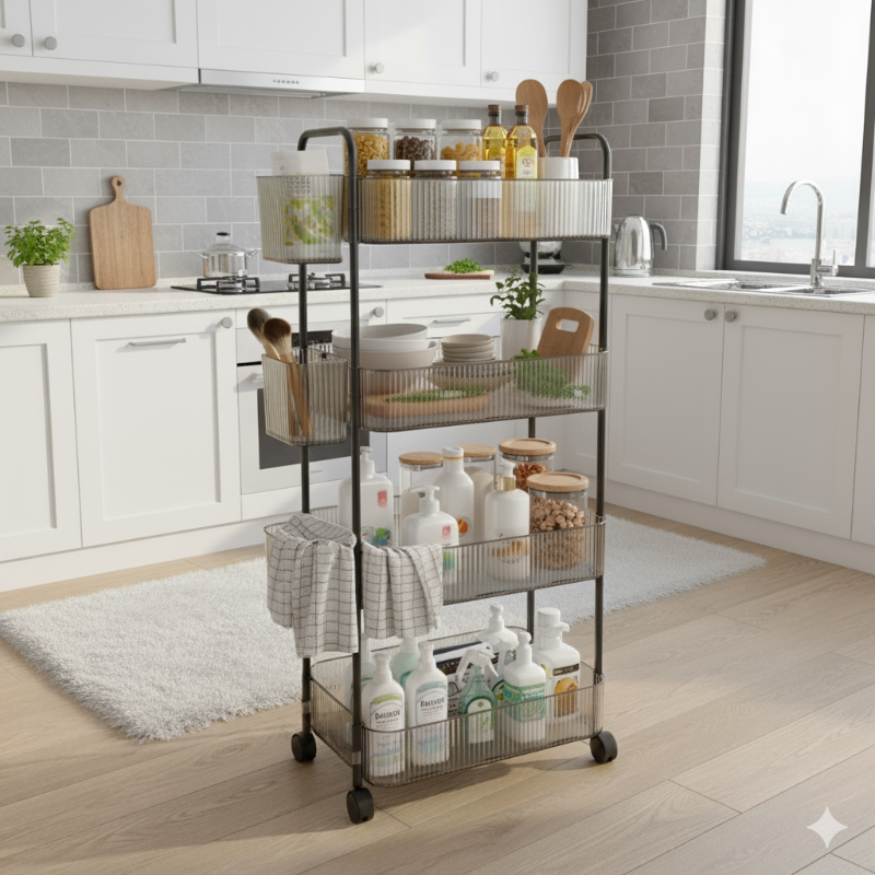 4-Tier Acrylic Utility Rolling Trolley (2374) by Limon