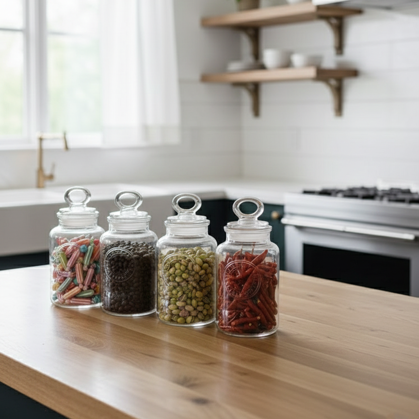 4-Pcs Rustic Design Handmade Glass Canister Set (2007) by Limon