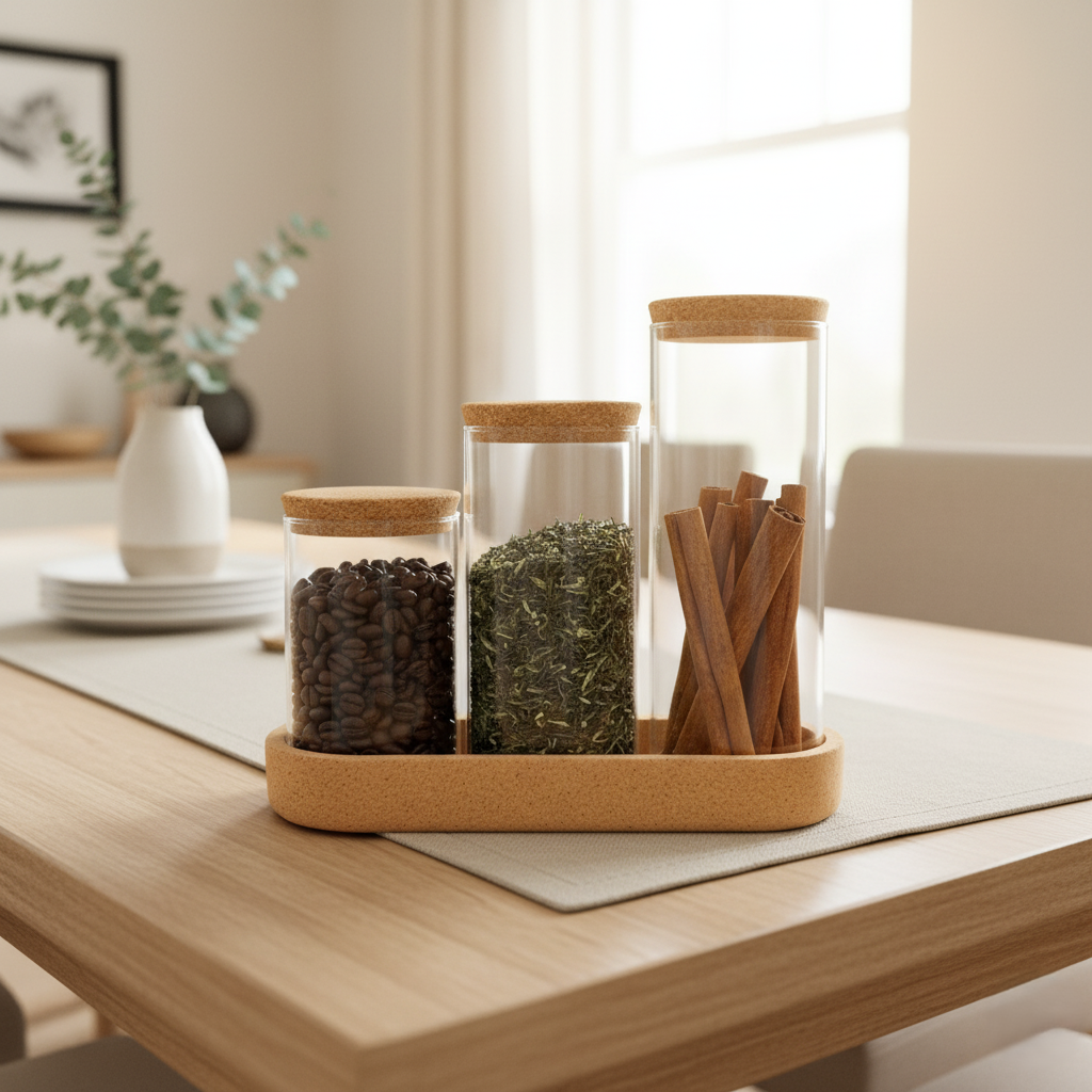 Classic Glass Storage Jar Set with Cork Lids & Tray