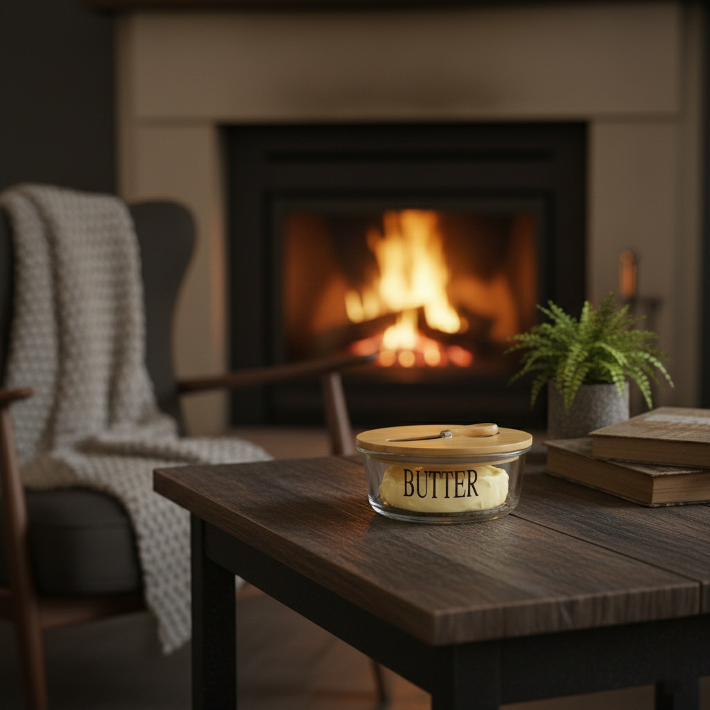 Round Butter Keeper with Bamboo Lid & Knife