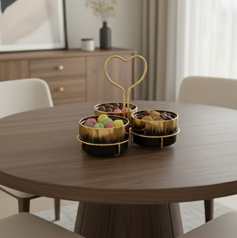 Luxury Ceramic Jar Trio with Golden Holder