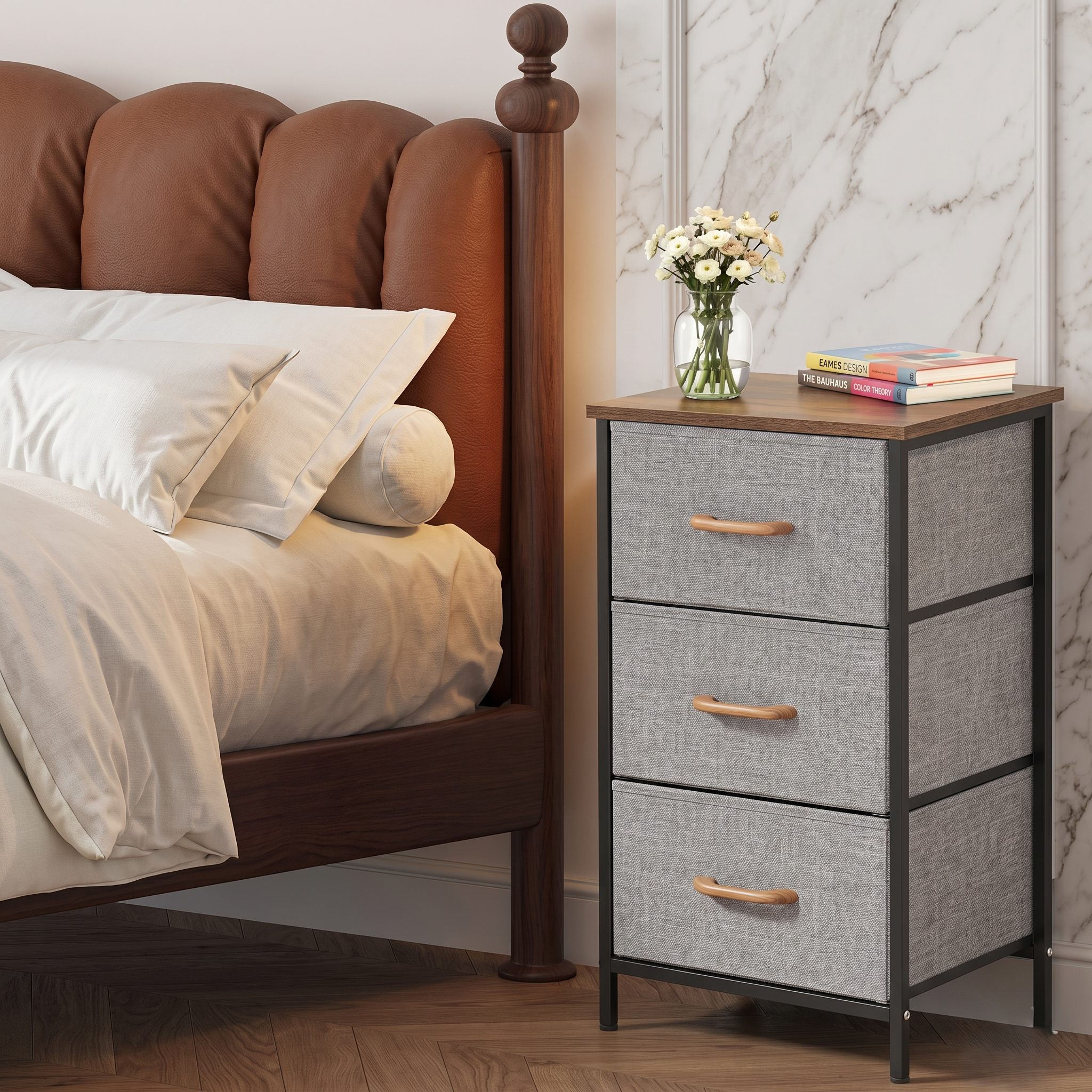Fabric Drawers Storage Tower with Wooden Top