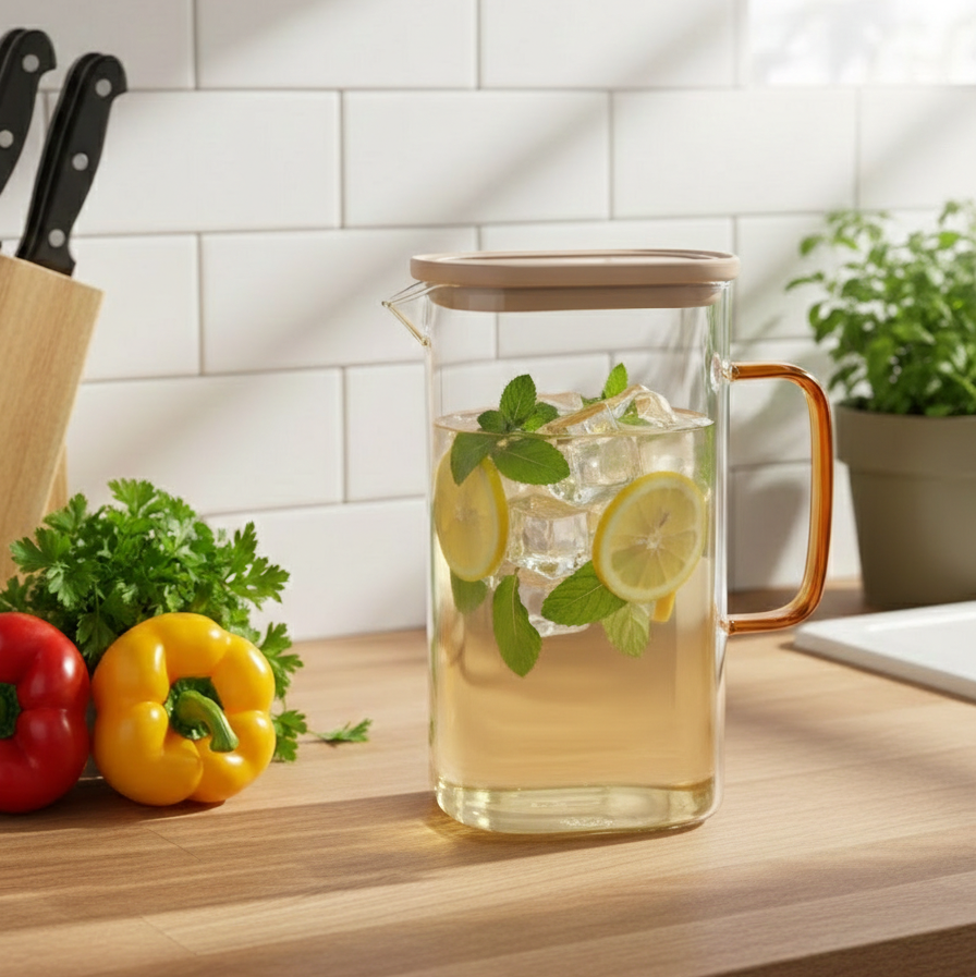 CrystalSeal Glass Pitcher with Airtight Lid