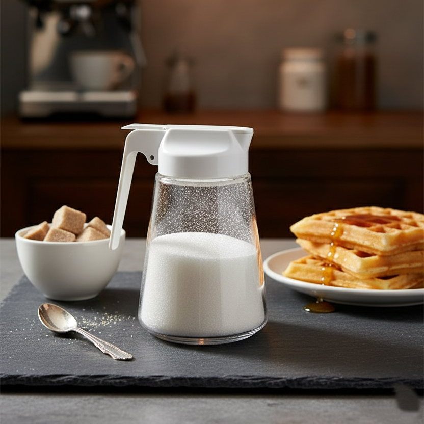 Sliding Lid Glass Sugar Dispenser by Limon