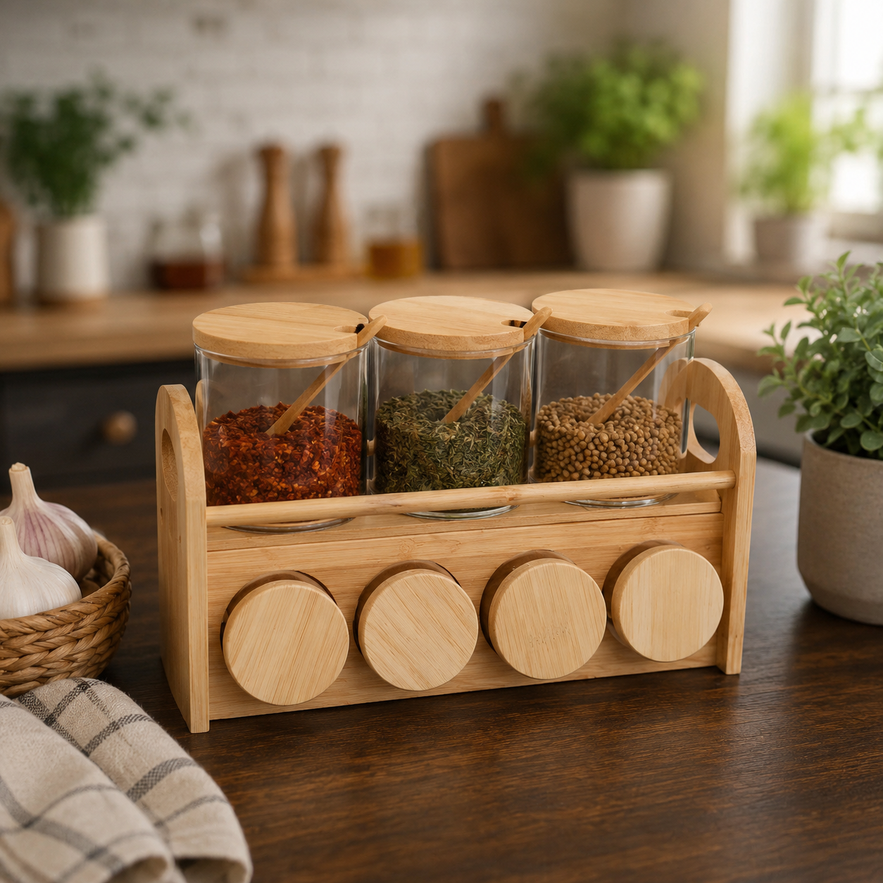 BambooCart Glass Spice Jar Set